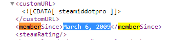 Idade da conta Steam no código de perfil XML