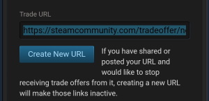 Nova página de criação de URL Steam Trade no celular
