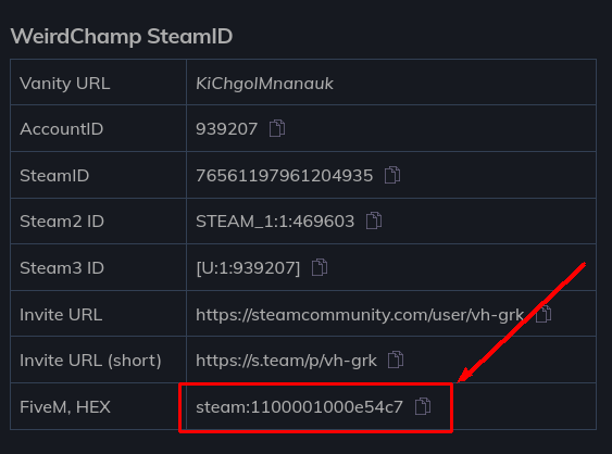 Steam ID to HEX
